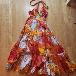 JackPot Size S Halter Neck Maxi Dress Orange Tropical Vacation Resortwear